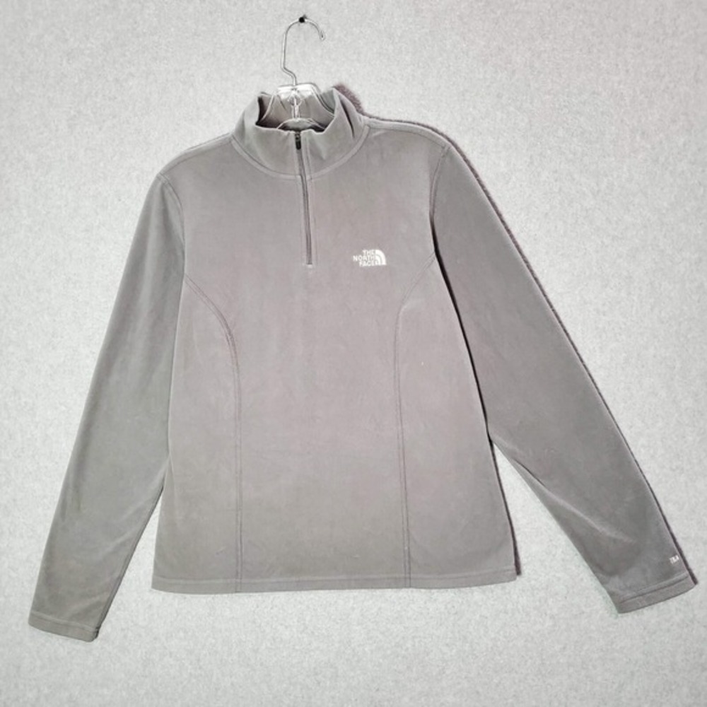 The North Face Women Sweater Medium Gray Fleece Logo 1/4 Zip Long Sleeve